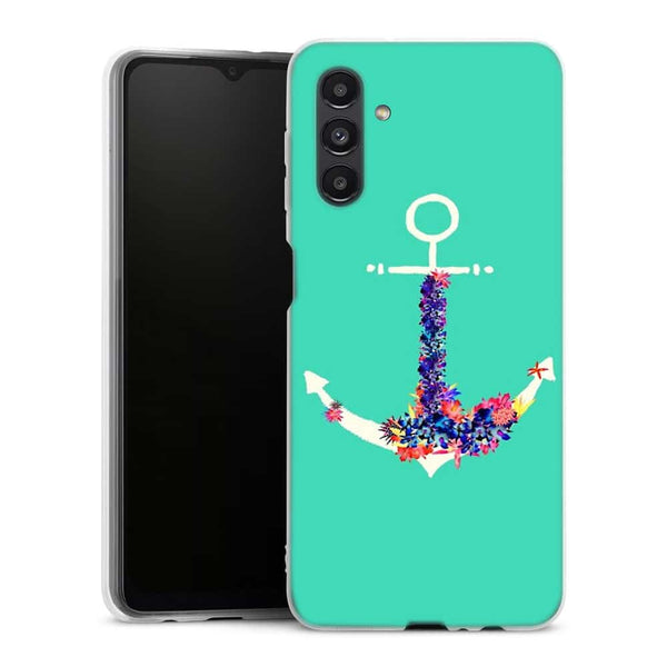 Coque Samsung Galaxy A04S ancre florale turquoise